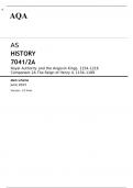 AQA AS HISTORY 7041/2A Royal Authority and the Angevin Kings, 1154–1216 Component 2A JUNE 2023 MARK SCHEME: The Reign of Henry II, 1154–1189