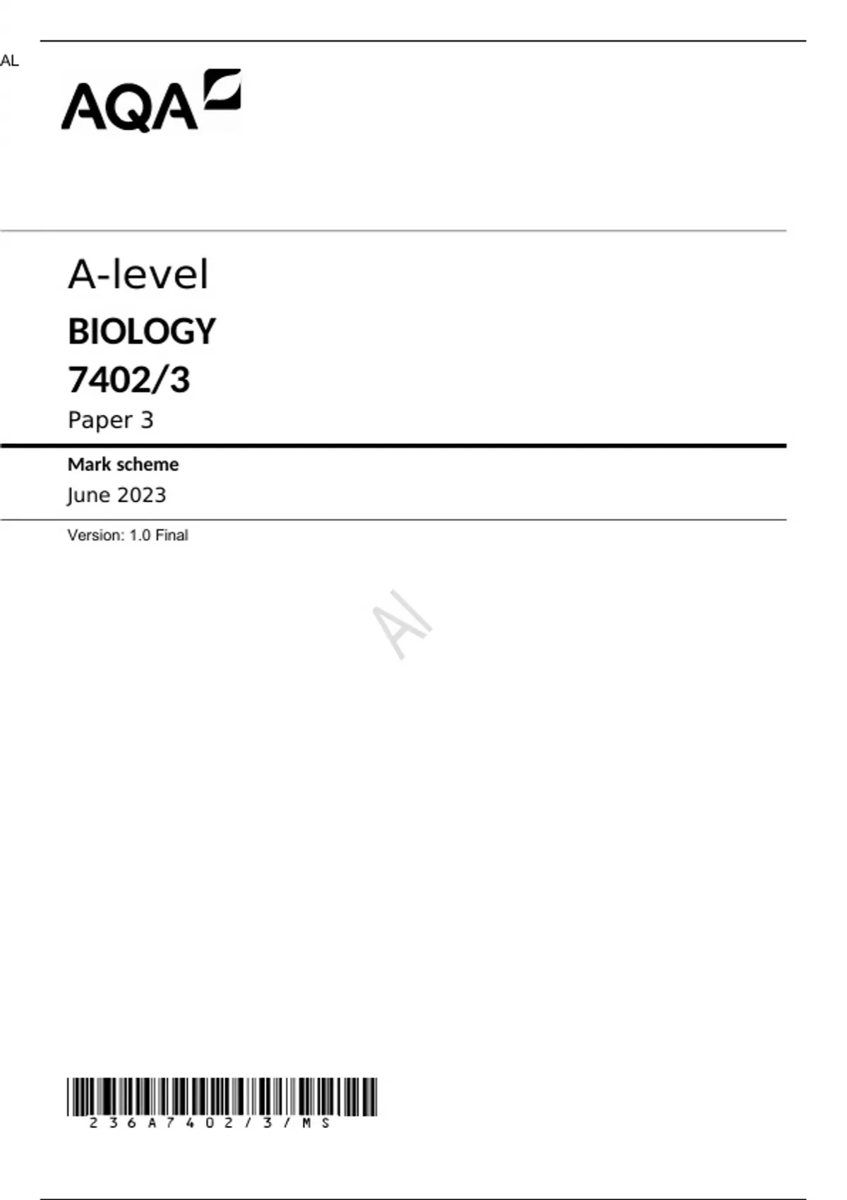 a level biology paper 3 essay mark scheme