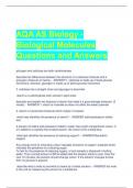 AQA AS Biology - Biological Molecules Questions and Answers