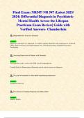 Midterm & Final Exams: NR547/ NR 547 (ALL Latest 2024/ 2025 Updates STUDY BUNDLE PACKAGE) Differential Diagnosis in Psychiatric-Mental Health Across the Lifespan Practicum - Questions and Verified Answers - Chamberlain