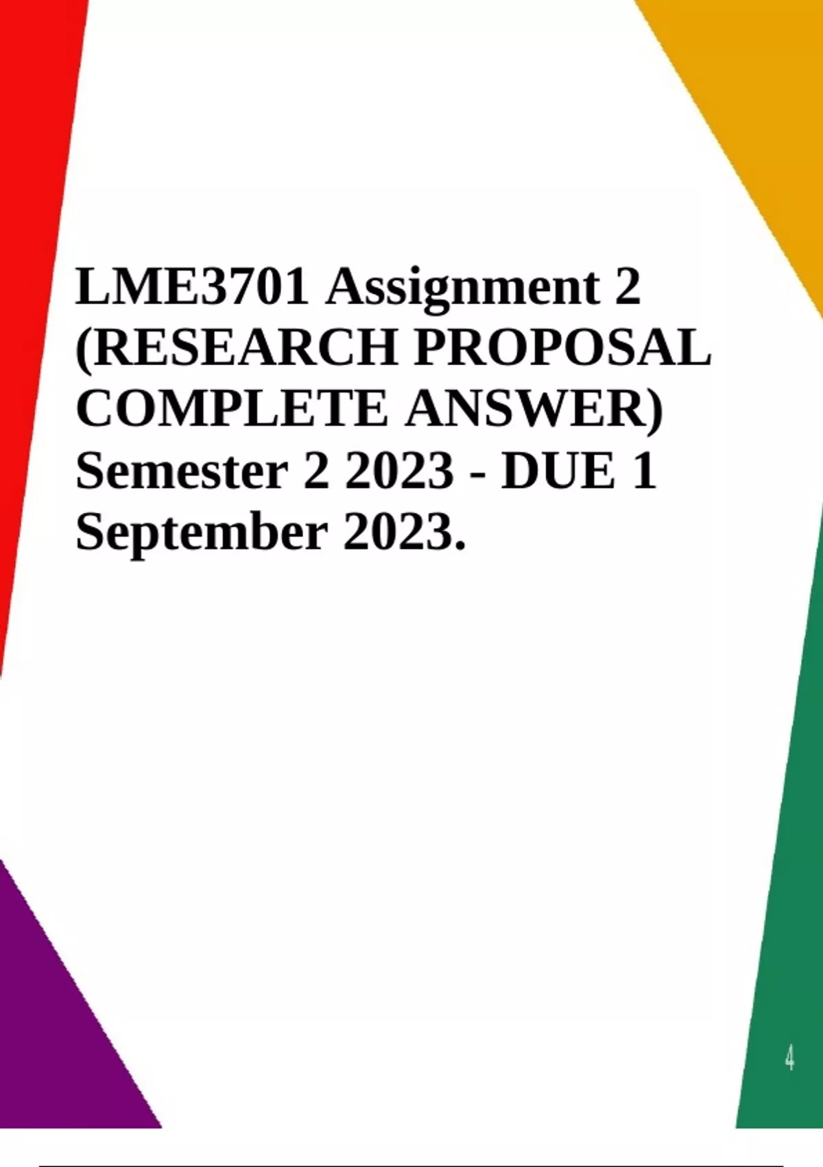 LME3701 Assignment 2 (RESEARCH PROPOSAL COMPLETE ANSWER) Semester 2 ...