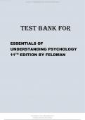 TEST BANK FOR ESSENTIALS OF UNDERSTANDING PSYCHOLOGY 11TH EDITION 2024 LATEST REVISED UPDATE  BY FELDMAN.