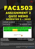 FAC1503 ASSIGNMENT 2 QUIZ MEMO - SEMESTER 2 - 2023 - UNISA - DUE DATE: - 28 AUGUST 2023 (100% PASS - GUARANTEED)