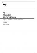 AQA AS RELIGIOUS STUDIES Paper 1  JUNE 2023 MARK SCHEME: Philosophy of Religion and Ethics