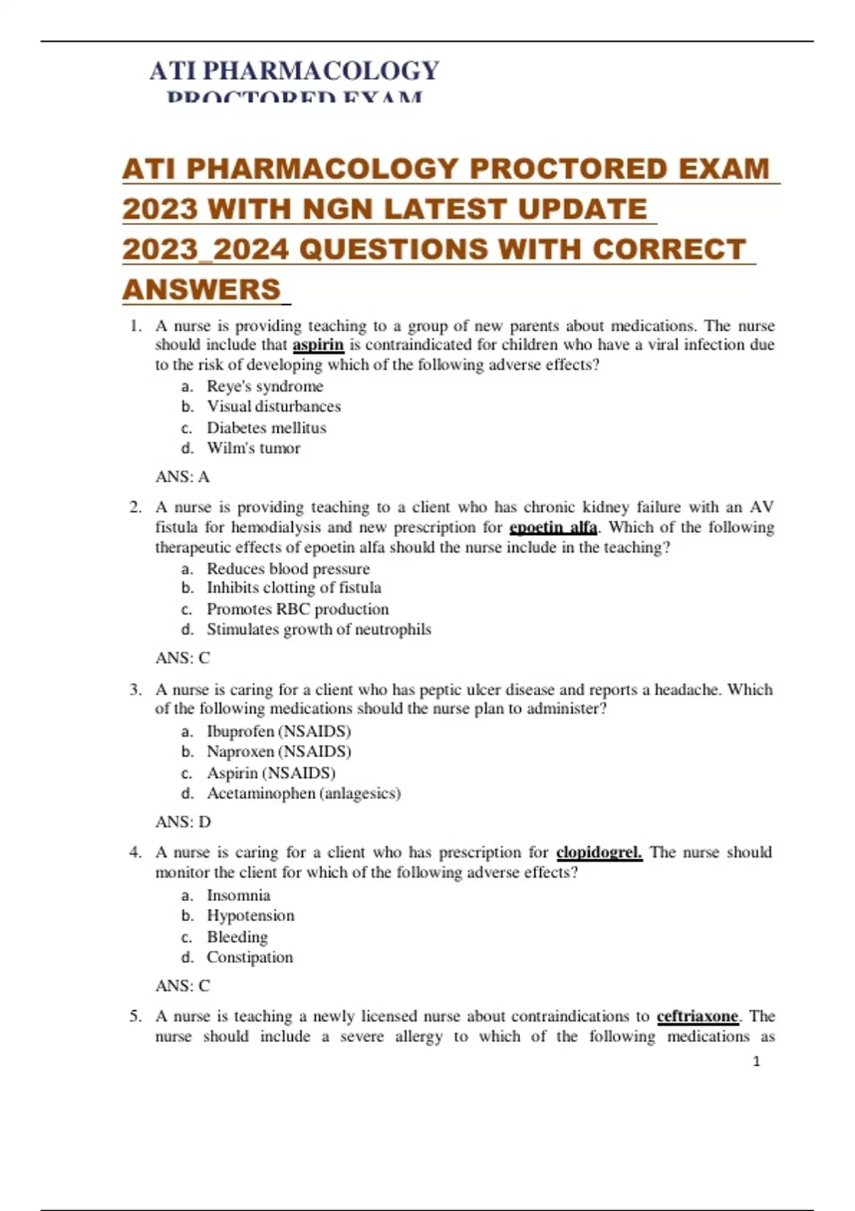 ATI PHARMACOLOGY PROCTORED EXAM 2023 WITH NGN LATEST UPDATE 2023_2024 ...