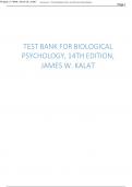 Test Bank for Biological Psychology, 14th Edition latest revised update by James W. Kalat 