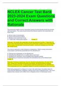 NCLEX Cancer Test Bank 2023-2024 Exam Questions and Correct Answers with Rationale 