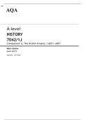 AQA A-level HISTORY Component 1J JUNE 2023 MARK SCHEME: The British Empire, c1857–1967