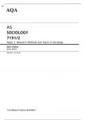 AQA AS SOCIOLOGY  Paper 2 JUNE 2023 MARK SCHEME:  Research Methods and Topics in Sociology