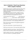 Intro to Statistics- Final Exam Questions With Complete Solutions