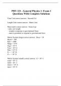 PHY 221 - General Physics 1: Exam 1 Questions With Complete Solutions