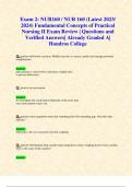 Exam 2: NUR160 / NUR 160 (Latest 2023/ 2024 UPDATES STUDY BUNDLE) Fundamental Concepts of Practical Nursing II Exam Review | Questions and Verified Answers| Already Graded A| Hondros College