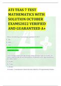 ATI TEAS 7 TEST MATHEMATICS WITH SOLUTION OCTOBER EXAMS2022 VERIFIED  AND GUARANTEED A+ Which of the following is the percentage equivalent of 0.0016? A. 16% B. 160% C. 1.6% D. 0.16% - D. To derive a percentage from a decimal, multiply by 100: 0.0016(100)