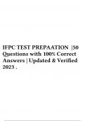 IFPC TEST PREPAATION |50 Questions with 100% Correct Answers | Updated & Verified 2023 .