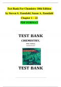 TEST BANK For Zumdahl, Chemistry 10th Edition, Verified Chapters 1 - 22, Complete Newest Version