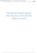 Test Bank for Biological Psychology, 14th Edition, James W. Kalat 