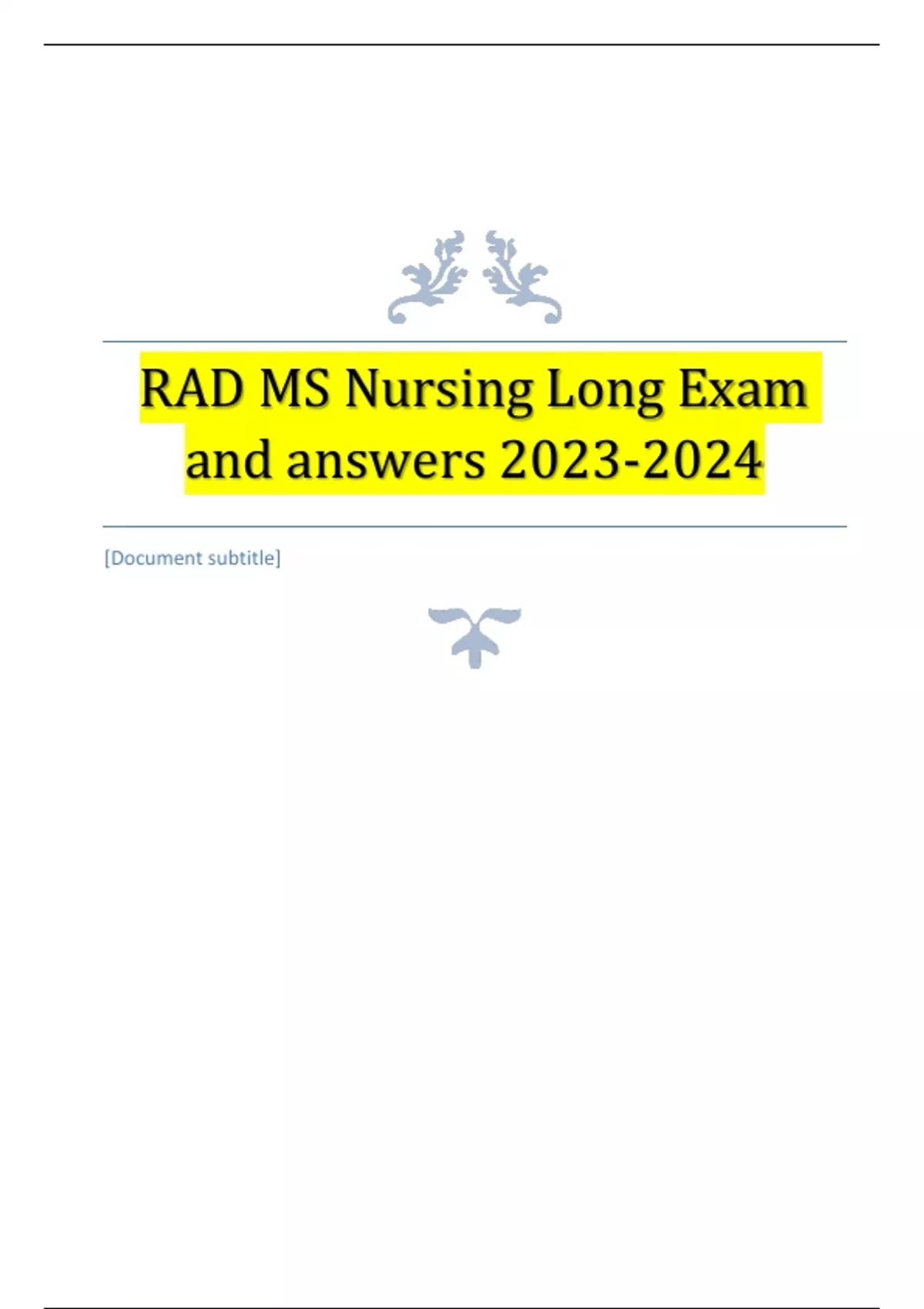 Rad Ms Nursing Long Exam And Answers - Rad Ms Nursing - Stuvia Us