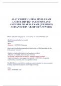 ALAT CERTIFICATION FINAL EXAM  LATEST 2023-2024QUESTIONSAND  ANSWERS 200 REAL EXAM QUESTIONS  AND ANSWERS(VERIFIED ANSWERS)