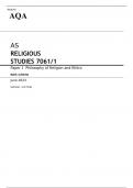 AQA AS RELIGIOUS STUDIES Paper 1 JUNE 2023 MARK SCHEME: Philosophy of Religion and Ethics