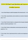 CHEM 210 Final Exam Newest Questions and Answers (2023 / 2024) (Verified Answers)