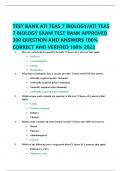 TEST BANK ATI TEAS 7 BIOLOGY/ATI TEAS 7 BIOLOGY EXAM TEST BANK APPROVED 300 QUESTION AND ANSWERS 100% CORRECT AND VERIFIED 100% 2023