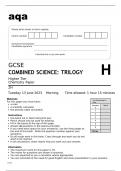 Aqa GCSE Combined Science (Trilogy) 8464/C/2H Question Paper June2023.
