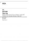 AQA AS HISTORY Religious conflict and the Church in England, c1529–c1570 Component 2D JUNE 2023 MARK SCHEME: The break with Rome, c1529–1547