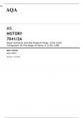 AQA AS HISTORY Royal Authority and the Angevin Kings, 1154–1216 Component 2A JUNE 2023 QUESTION PAPER AND MARK SCHEME