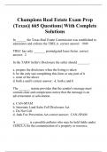 Champions Real Estate Exam Prep (Texas)| 665 Questions| With Complete Solutions