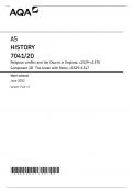 AQA AS HISTORY PAPER 2D JUNE 2023 MARK SCHEME (7041/2D: Religious conflict and the Church in England, c1529–c1570 Component 2D The break with Rome, c1529–1547)