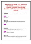 Exam 1,2 & Final Exams: NUR160 / NUR 160 (Latest 2023/ 2024 UPDATES BUNDLED TOGETHER WITH COMPLETE SOLUTIONS) Fundamental Concepts of Practical Nursing II Exam Reviews| Questions and Verified Answers| ALL Graded A| Hondros 