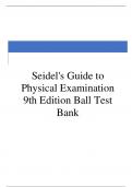 Test Bank for Seidel's Guide to Physical Examination 9th Edition 2024 latest update by Ball ,seidel 