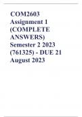 COM2603 Assignment 1 (COMPLETE ANSWERS) Semester 2 2023 (761325) - DUE 21 August 2023