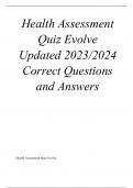 Health Assessment Quiz Evolve Updated 2023/2024 Correct Questions and Answers