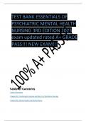 TEST BANK ESSENTIALS OF PSYCHIATRIC MENTAL HEALTH NURSING 3RD EDITION 2023 exam