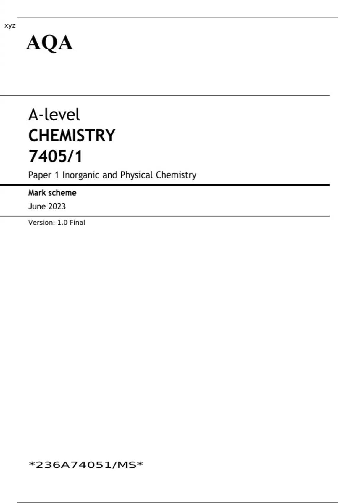 AQA A-level CHEMISTRY Paper 1, 2 and 3 JUNE 2023 QUESTION PAPERS AND ...