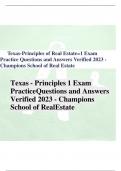 Texas-Principles of Real Estate=1 Exam Practice Questions and Answers Verified 2023 - Champions School of Real Estate Texas - Principles 1 Exam Practice Questions and Answers Verified 2023 - Champions School of RealEstate