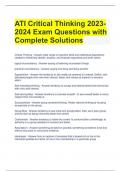 ATI Critical Thinking 2023-2024 Exam Questions with Complete Solutions 