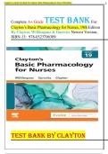 Complete A+ Grade TEST BANK For Clayton’s Basic Pharmacology for Nurses, 19th Edition  By Clayton, Willihnganz & Gurevitz Newest Version, ISBN-13:  978-0323796309/Ace your exam