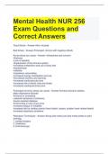 Mental Health NUR 256 Exam Questions and Correct Answers