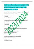 NY Notary Exam Questions 2023 NEW UPDATED high grade RATED AND GRADED A+ PASS!!!