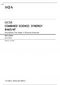 AQA GCSE COMBINED SCIENCE SYNERGY Foundation Tier Paper 4 JUNE 2023 MARK SCHEME: Physical Sciences