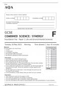 AQA GCSE COMBINED SCIENCE SYNERGY Foundation Tier Paper 1 JUNE 2023 QUESTION PAPER: Life and Environmental Sciences