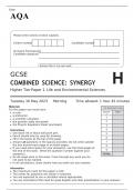 AQA GCSE	 COMBINED SCIENCE SYNERGY Higher Tier Paper 1 JUNE 2023 QUESTION PAPER: Life and Environmental Sciences