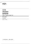 AQA GCSE SPANISH Paper 3 Reading Higher Tier JUNE 2023 MARK SCHEME