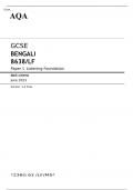 AQA GCSE BENGALI Foundation Tier Paper 1 Listening JUNE 2023 QUESTION PAPER and MARK SCHEME