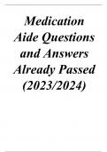 Medication Aide Questions and Answers Already Passed (2023/2024)