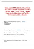 Final Exam: NUR163/ NUR 163 (Latest 2023/ 2024 Update) Concepts of Practical Nursing in the Care of Elderly Patients Exam Review| Questions and Verified Answers| Graded A – Hondros