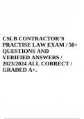 CSLB CONTRACTOR’S PRACTISE LAW EXAM / 50+ QUESTIONS AND VERIFIED ANSWERS / 2023/2024 ALL CORRECT / GRADED A+. 