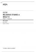 AQA GCSE RELIGIOUS STUDIES A 8062/14 Paper 1 JUNE 2023 MARK SCHEME: Hinduism